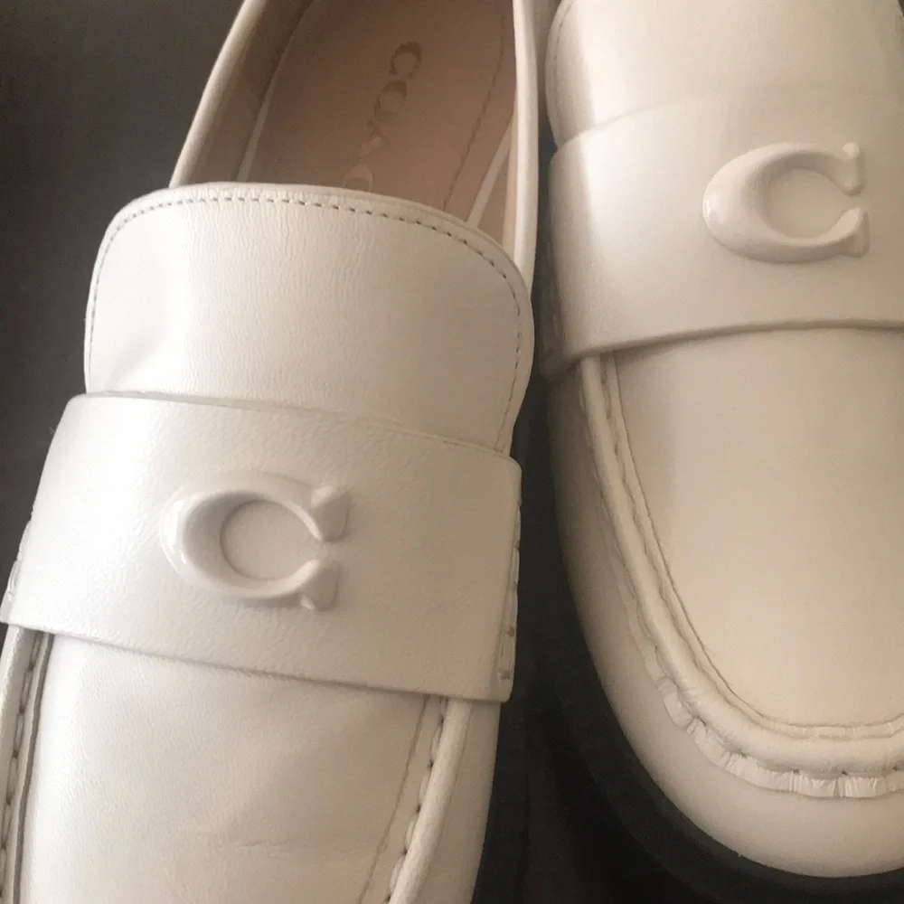 Coach White Leather Penny Loafers with Black Soles - Picture 3 of 9